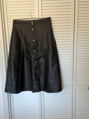 NWT VIKA 2.0 Black A-Line Faux Leather Skirt with Button Detail Size 12
